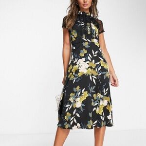 Bohme black floral lace sleeve dress